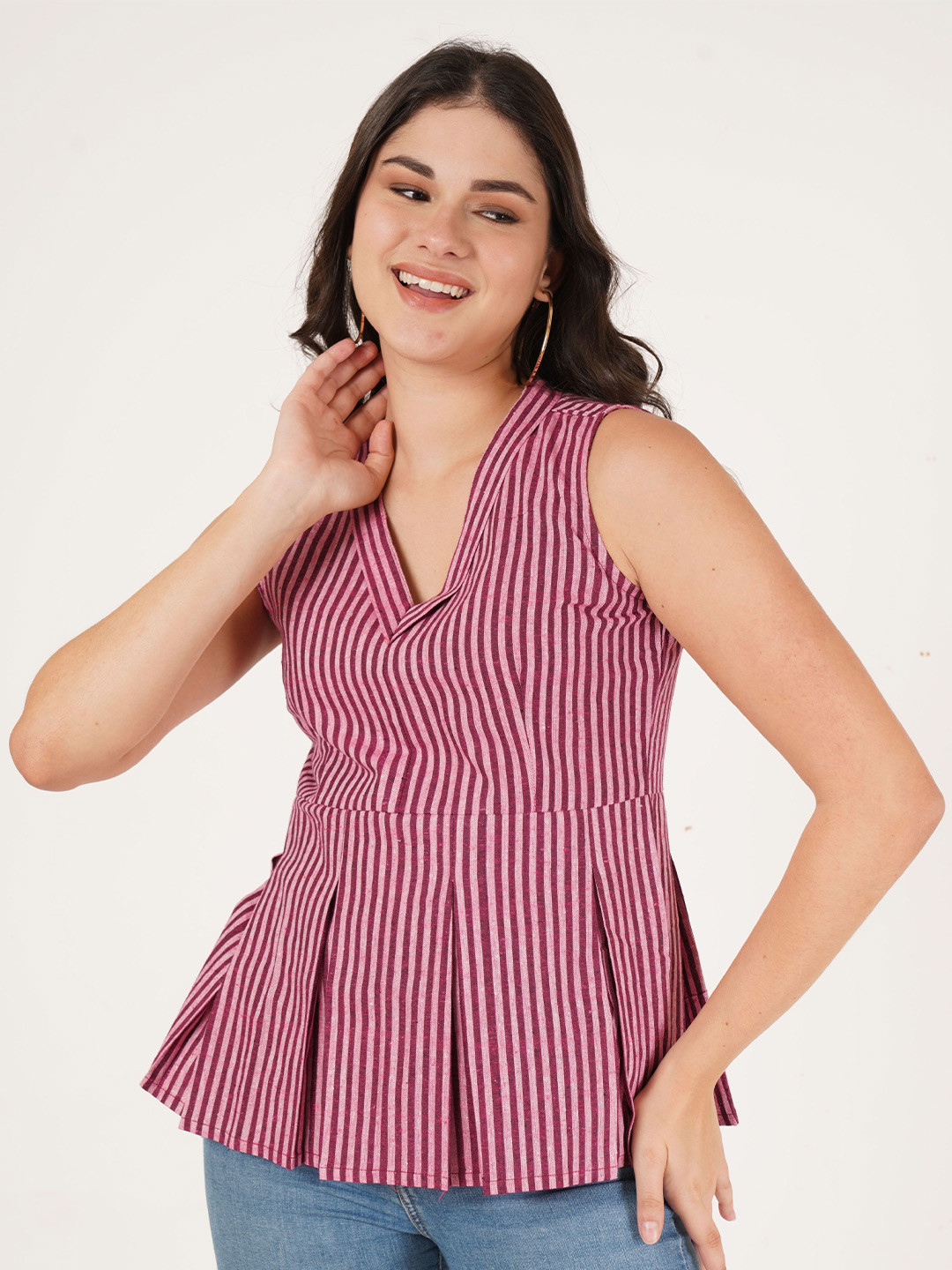 Brownverse Women Mandarin Collar Cotton Top
