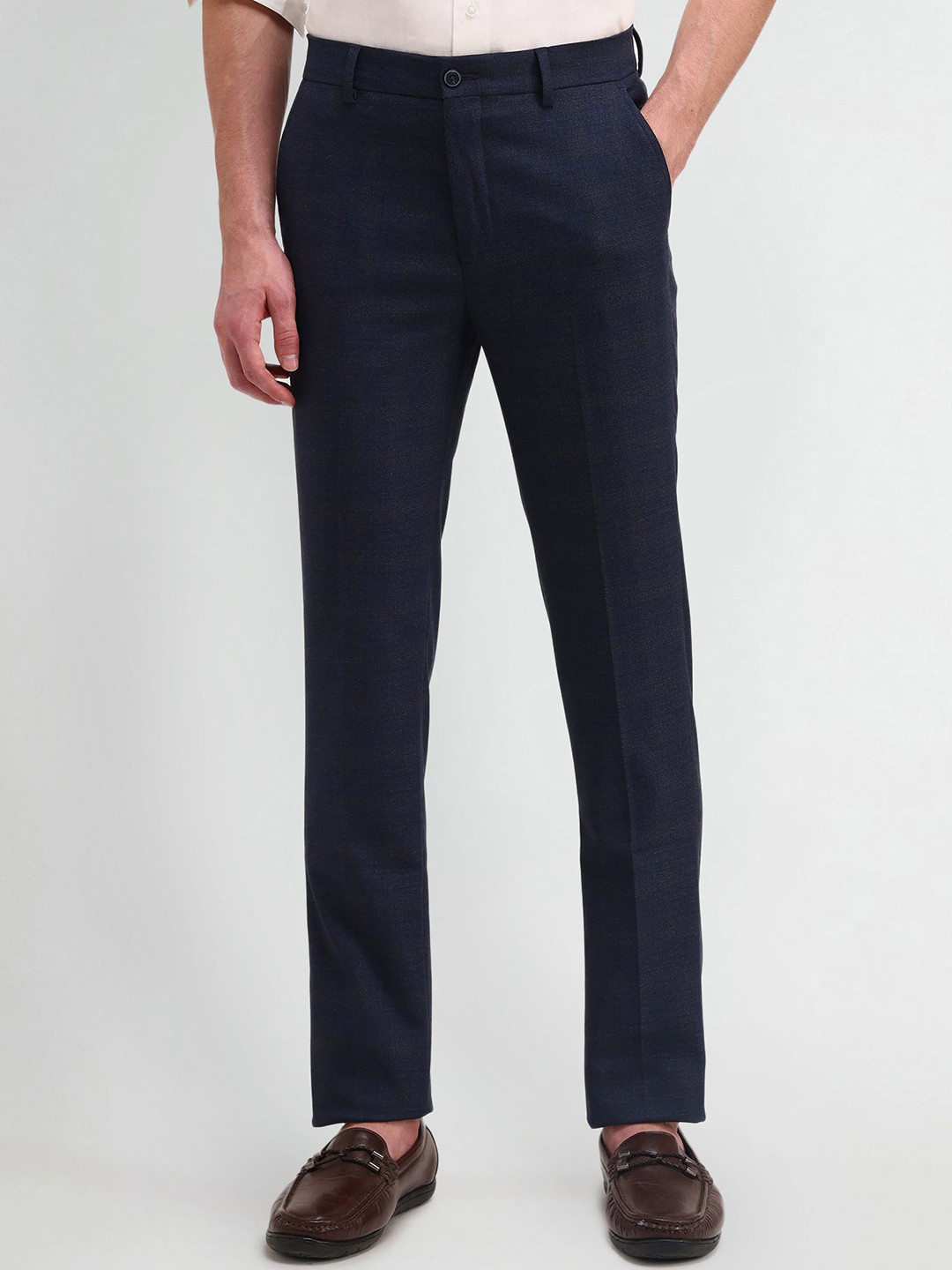 Arrow New York Men Navy Blue Urban Slim Slim Fit Mid-Rise Formal Trousers