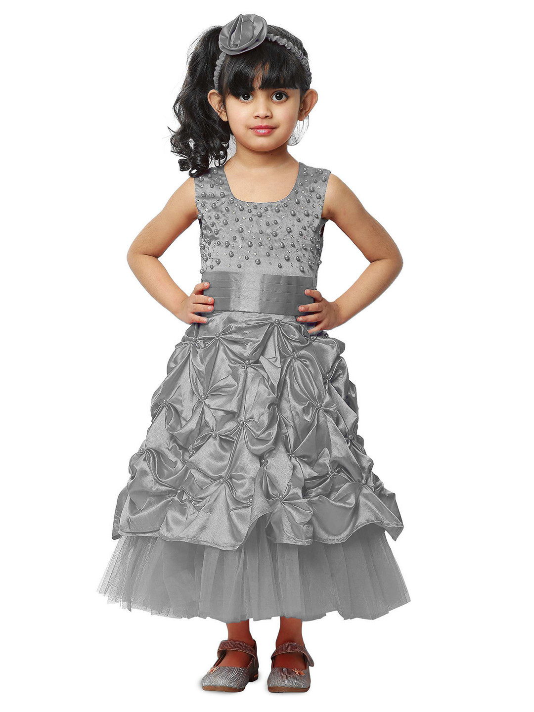 Wish little Girls Embellished Beads & Stone Satin Maxi Dress