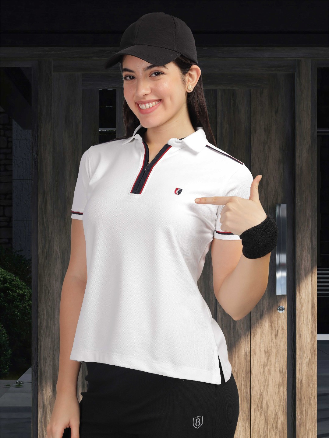 STELLERS Women Zipper Wrinkle Free Quick Dry Polo Collar T-Shirt