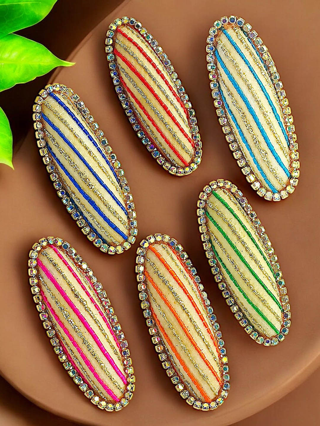 FEMMIBELLA Set of 6 Thread Work Cubic Zirconia Stone Studded Saree Clips Saree Accessories