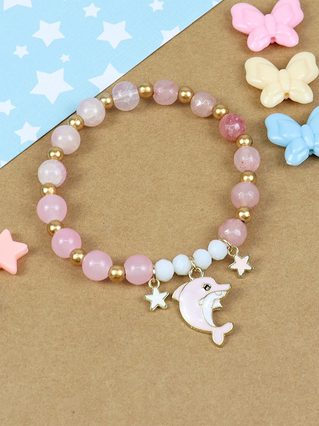 Asthetika Kids Girls Beaded Dolphin Charm Elasticated Bracelets