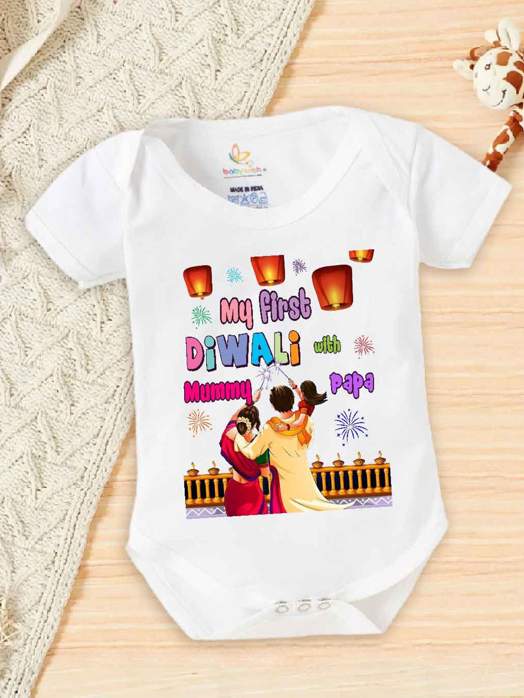 Babywish Infant Printed My First Diwali Romper Bodysuit