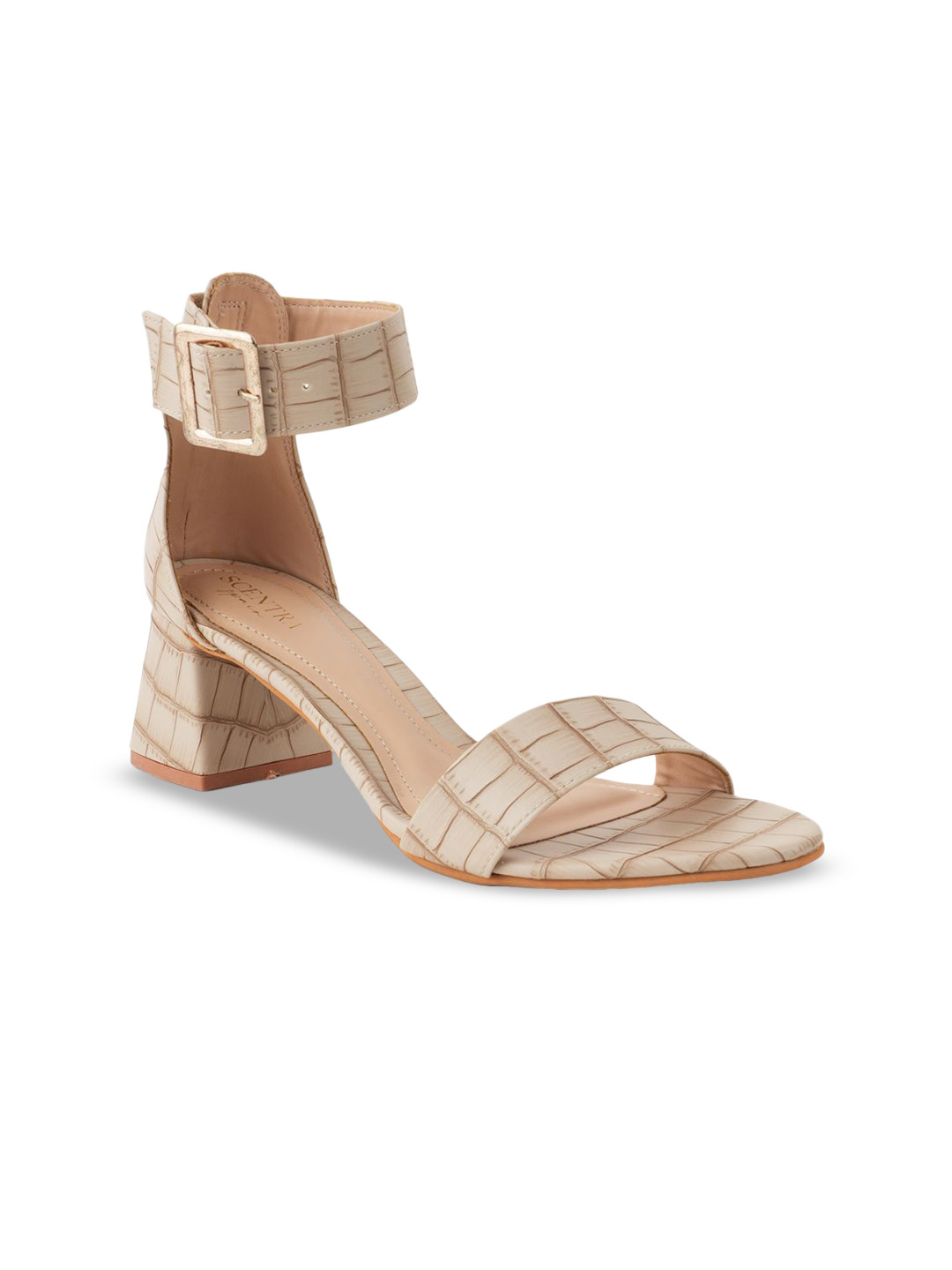 SCENTRA Spain Women Textured Block Sandals with Buckles