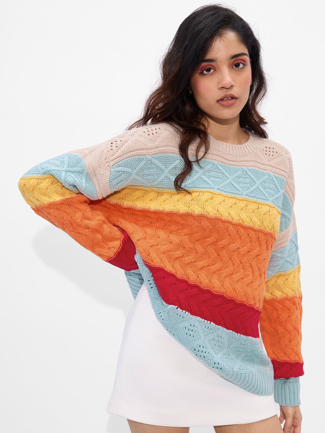 The Souled Store Women Geometric Colourblocked Winter Pullover - Sweaters for Women 31307168 | Myntra