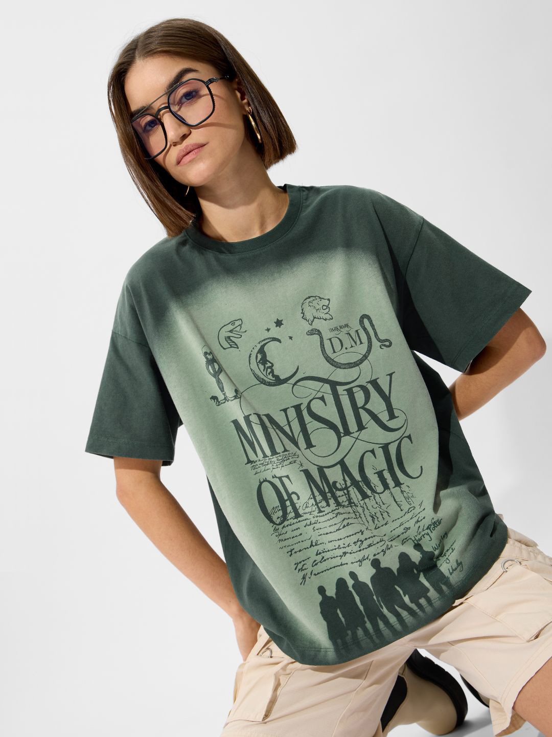 The Souled Store Women Harry Potter Typography Printed Round Neck Cotton Oversized T-shirt