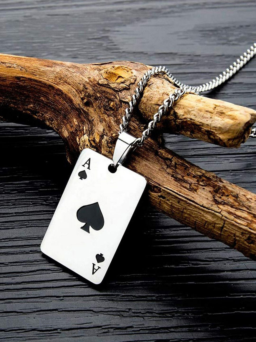 fabula Men Ace of Spade Design Stainless Steel Pendant With Chain