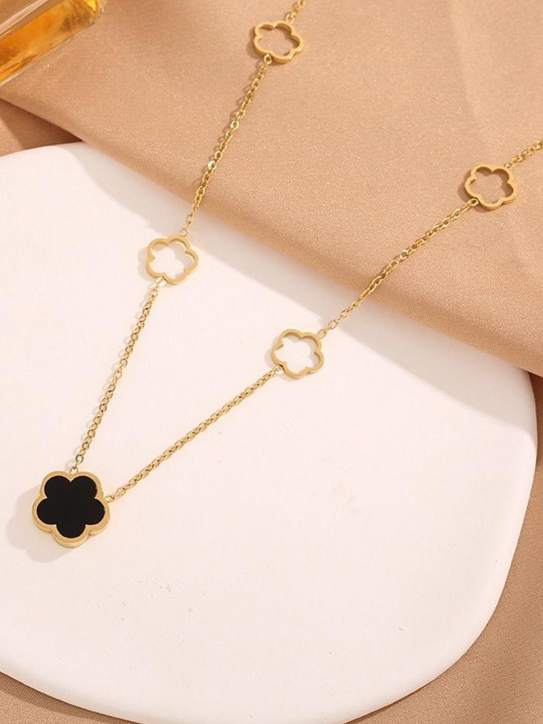 MYKI Gold-Plated Stainless Steel Clover Statement Necklace