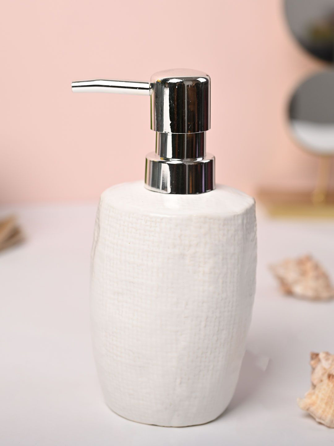 MARKET99 White Textured Ceramic Glossy Classic Soap Dispenser 350 ml