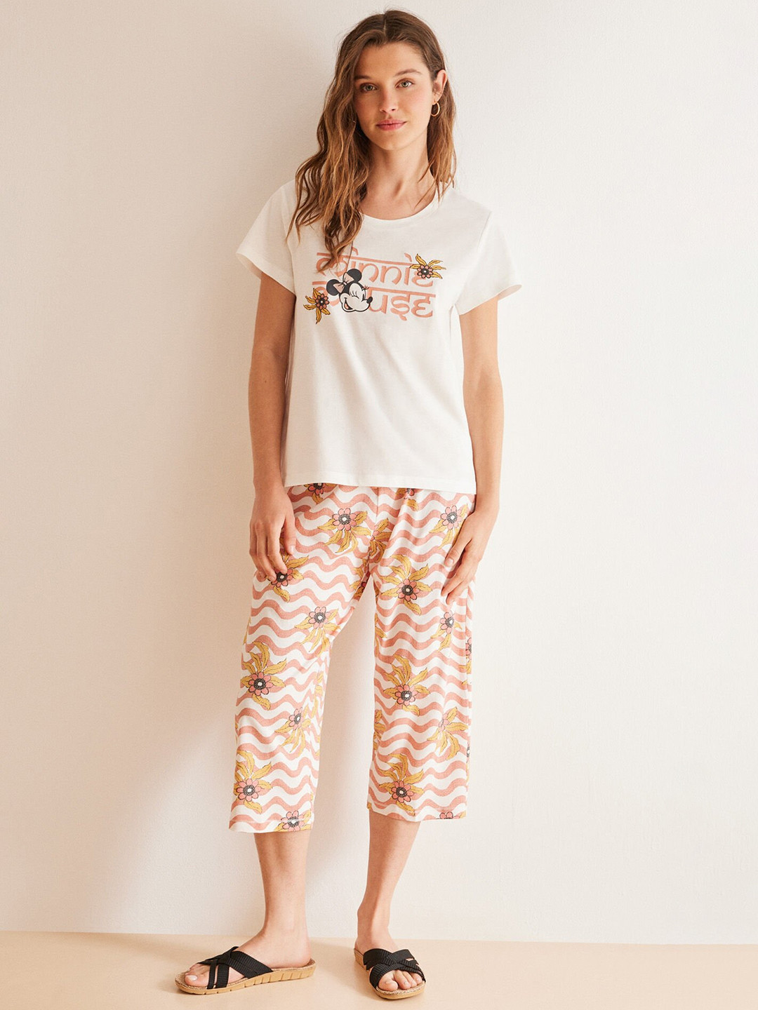 women'secret Typogragy Printed Pure Cotton T-Shirt & Capri
