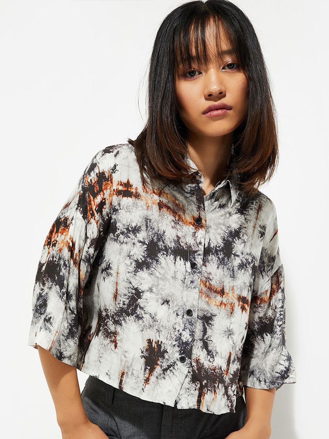 max URB_N Women Printed Boxy Cropped Shirt