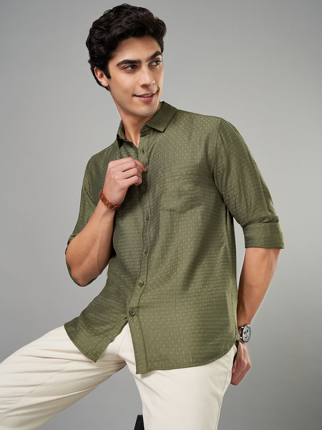 BYFORD by Pantaloons Men Spread Collar Textured Slim Fit Casual Shirt