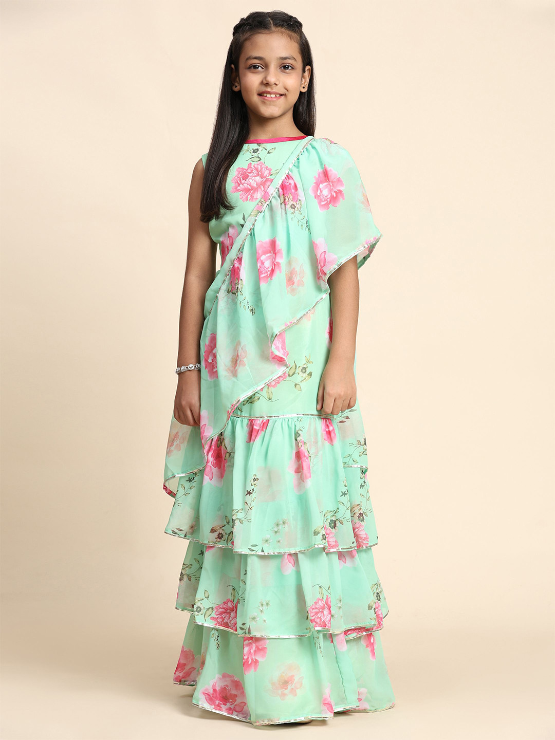 LOOKS AND LIKES Floral Pure Georgette Lehenga Saree