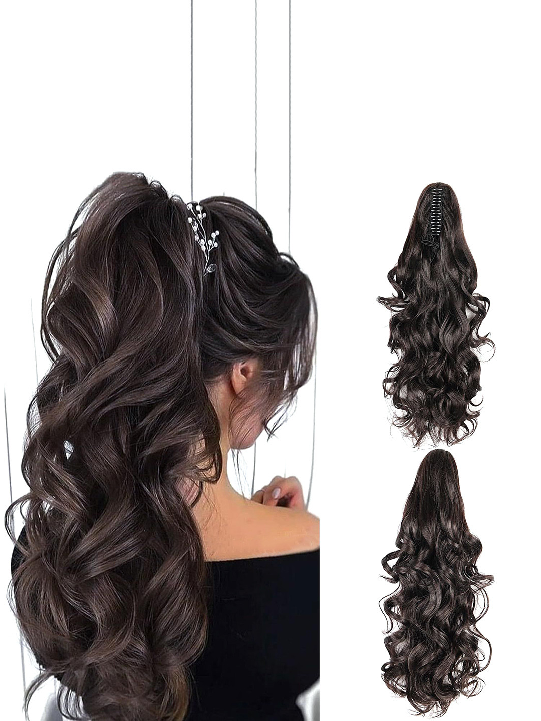 D-Divine Clip In Curly Ponytail Hair Extension - Brown - 22 Inch