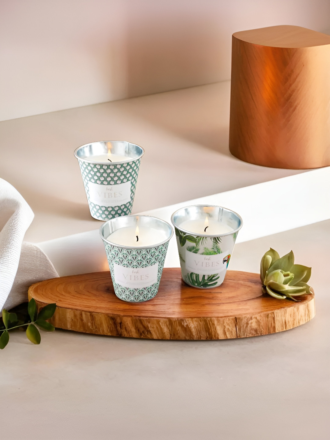 UMAI Reusable Tin 3Pcs Raspberry, Rose and Black Vanilla Ethnic Motifs Jar Candles