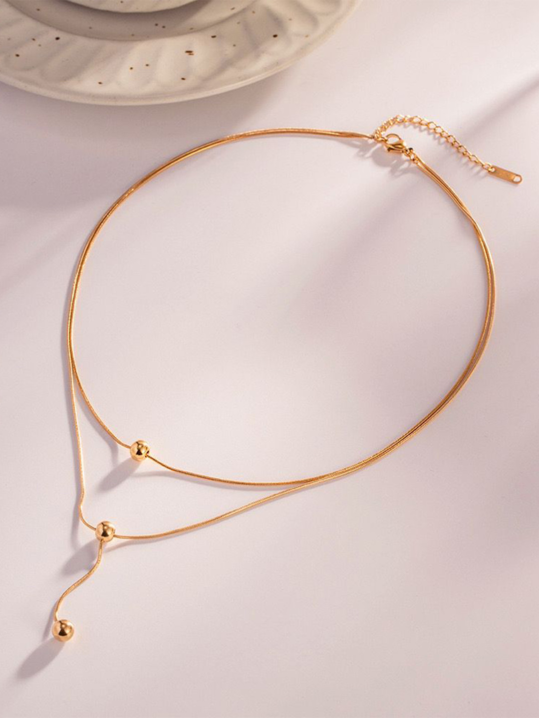 MYKI Gold-Plated Stainless Steel Elegant Double Layer Spherical Statement Necklace