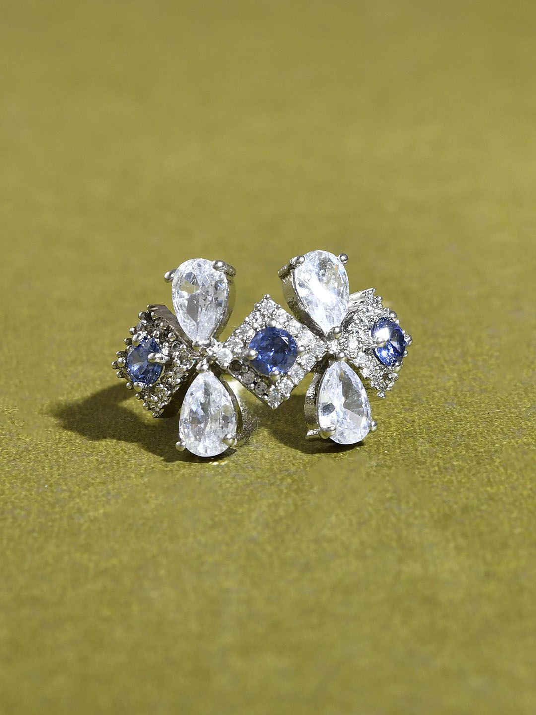 Voylla Nihar Rhodium-Plated American Diamond Stone-Studded Finger Ring