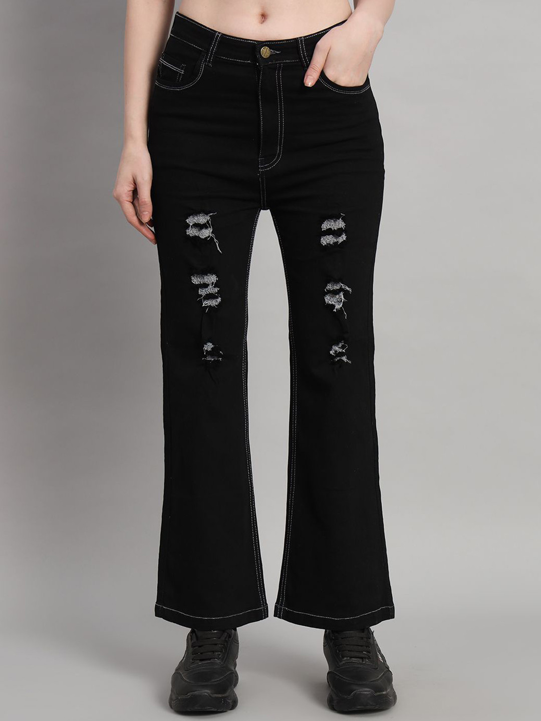 BAESD Women Flared High-Rise Mildly Distressed Stretchable High Rise Jeans
