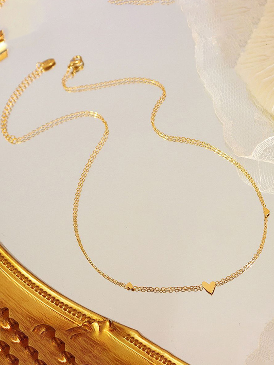 MYKI Gold-Plated Stainless Steel Elegant Heart Statement Necklace