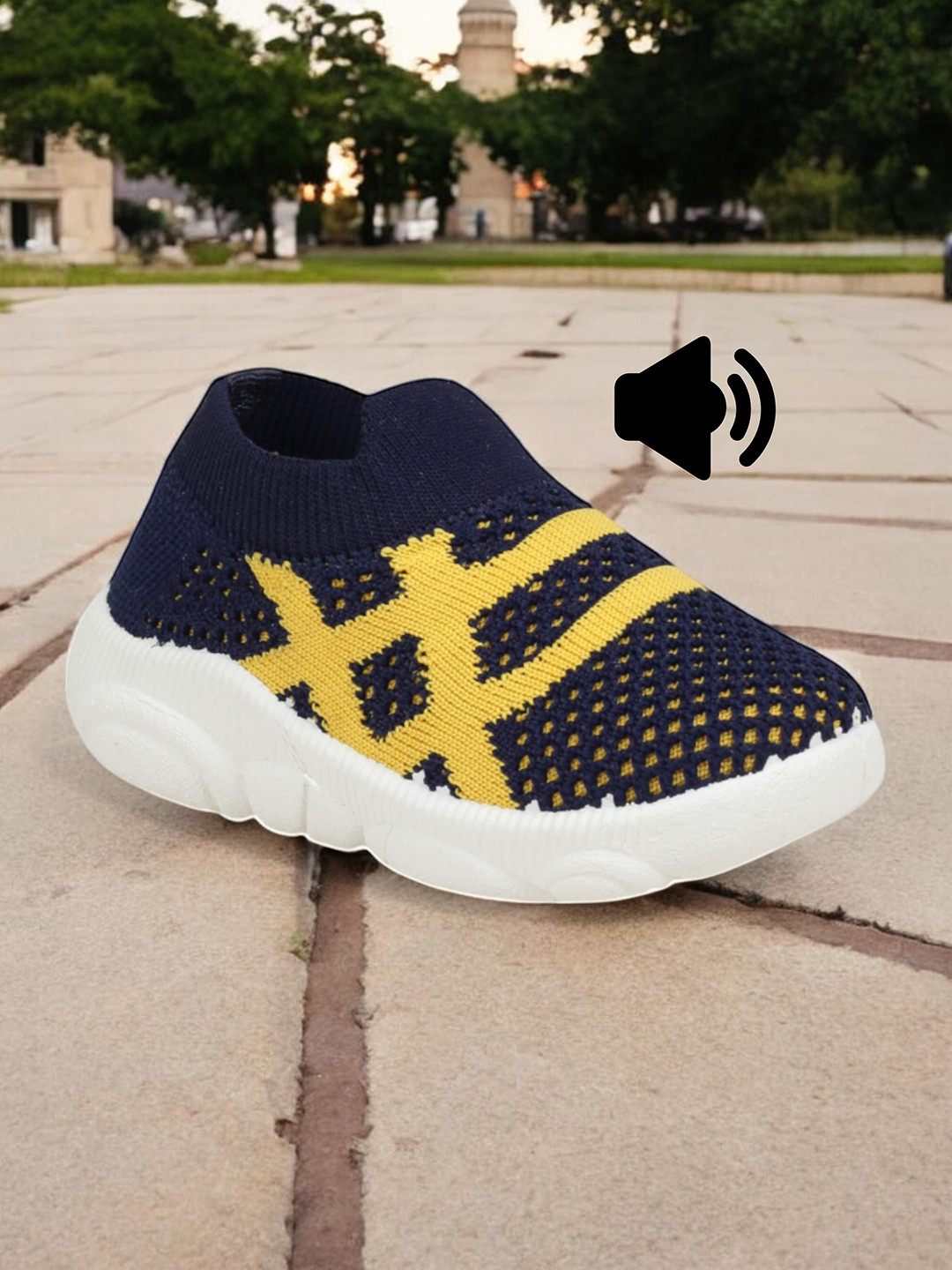 Lil Lollipop Unisex Kids Woven Design Navy Blue  Slip-On Musical Chu Chu Sneakers Shoes