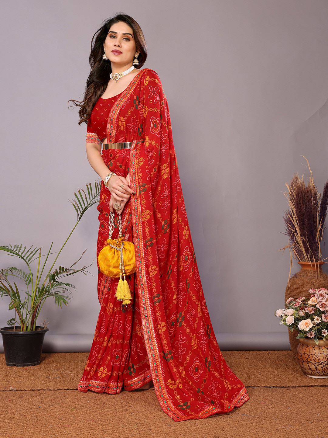 saretramall Bandhani Printed Bandhani Saree With Blouse Piece