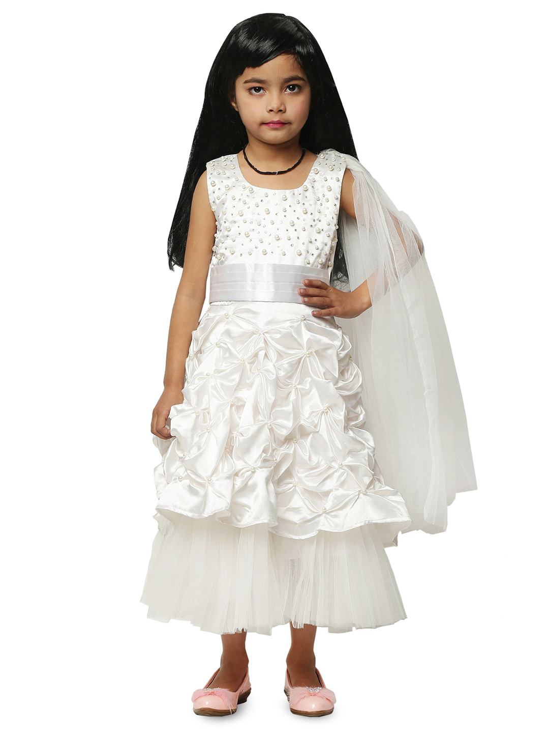Wish little Girls Embellished Beads & Stone Satin Maxi Dress