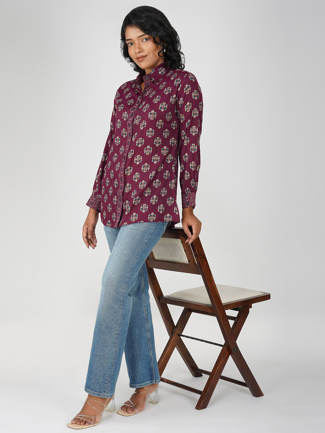 Bindigasm Women Comfort Ethnic Motifs Printed Cotton Linen Relaxed Fit Casual Shirt