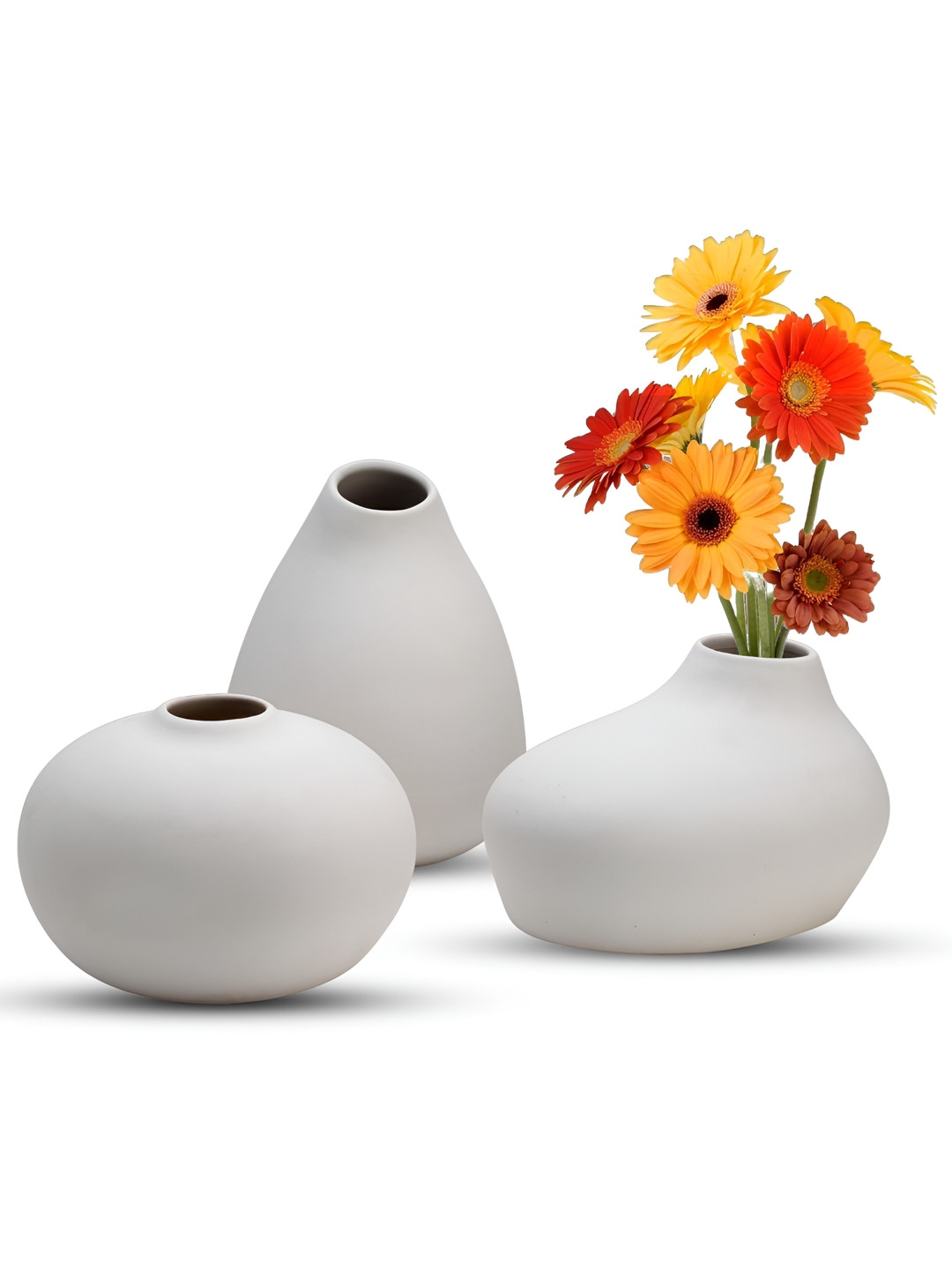 BODHI HOUSE White 3 Pieces Ceramic Flower Vases