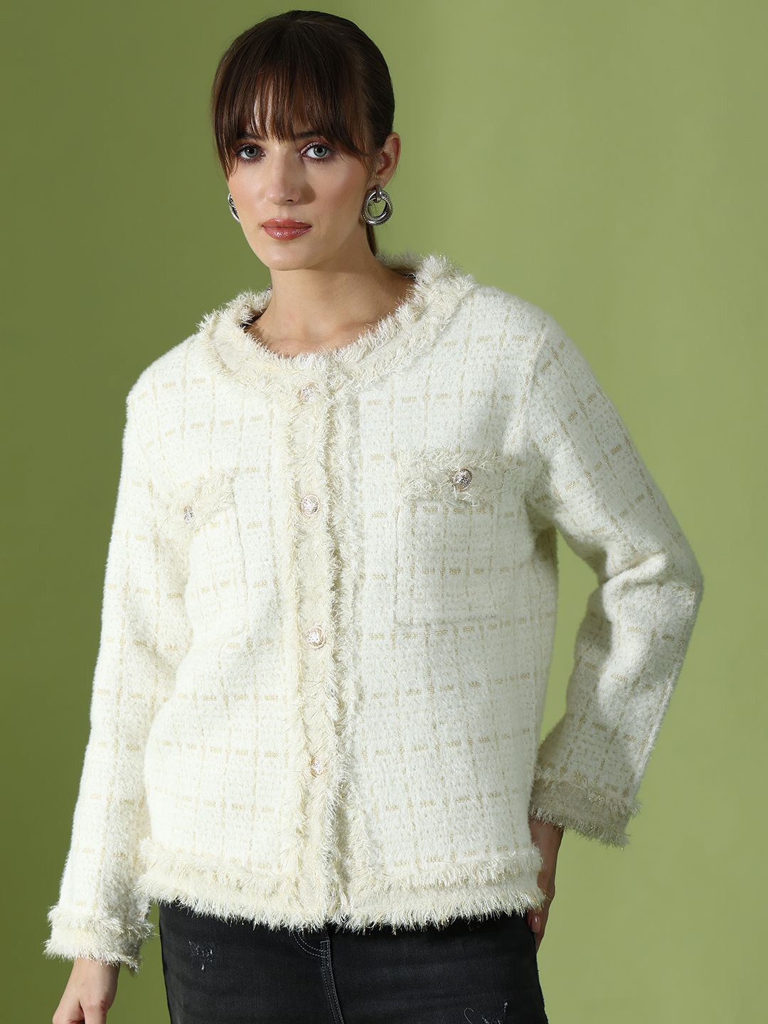 KALINI Checked Woollen Cardigan