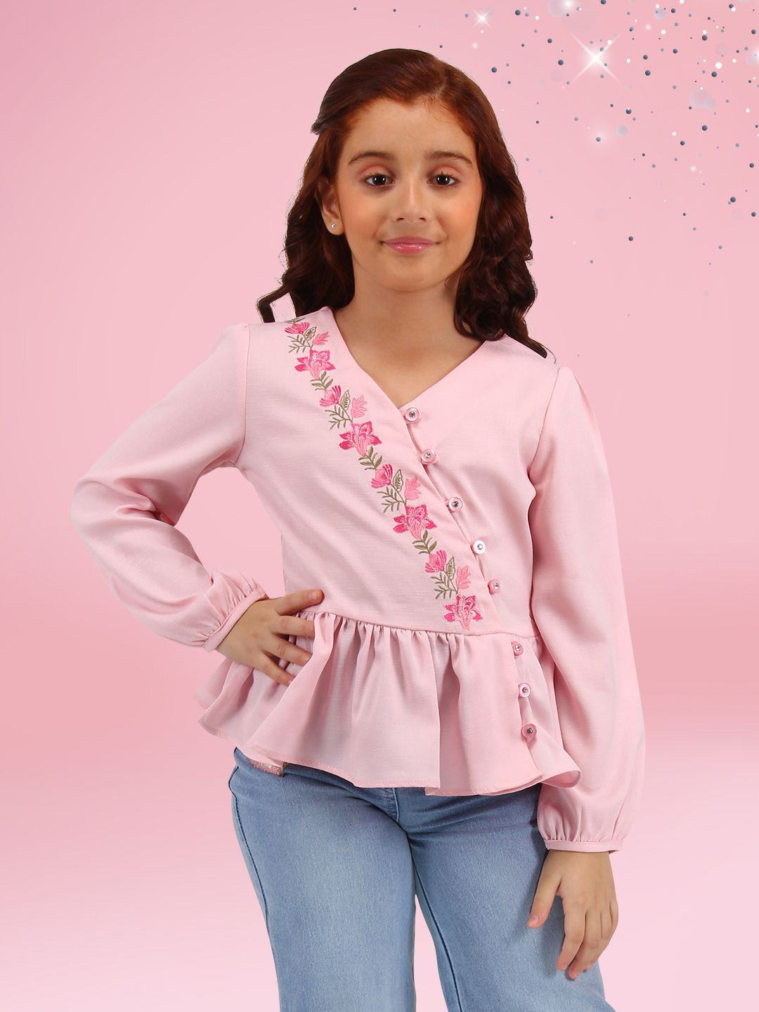 CUTECUMBER Girls Embroidered  Wrap Top