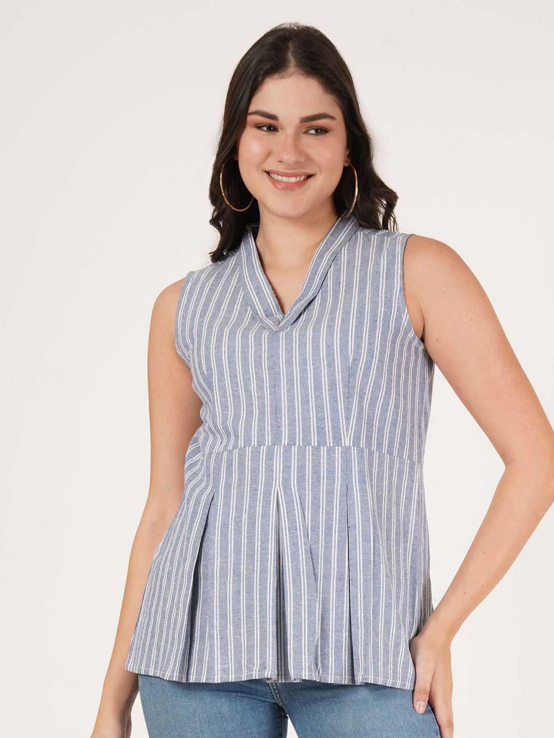 Brownverse Women Vertical Stripes Striped Cotton Regular Top