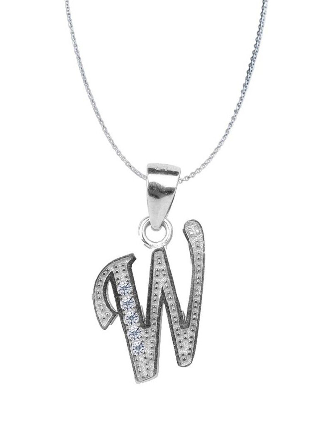 Paavni 925 Sterling Silver Rhodium-Plated Cubic Zirconia Alphabet W Contemporary Pendant