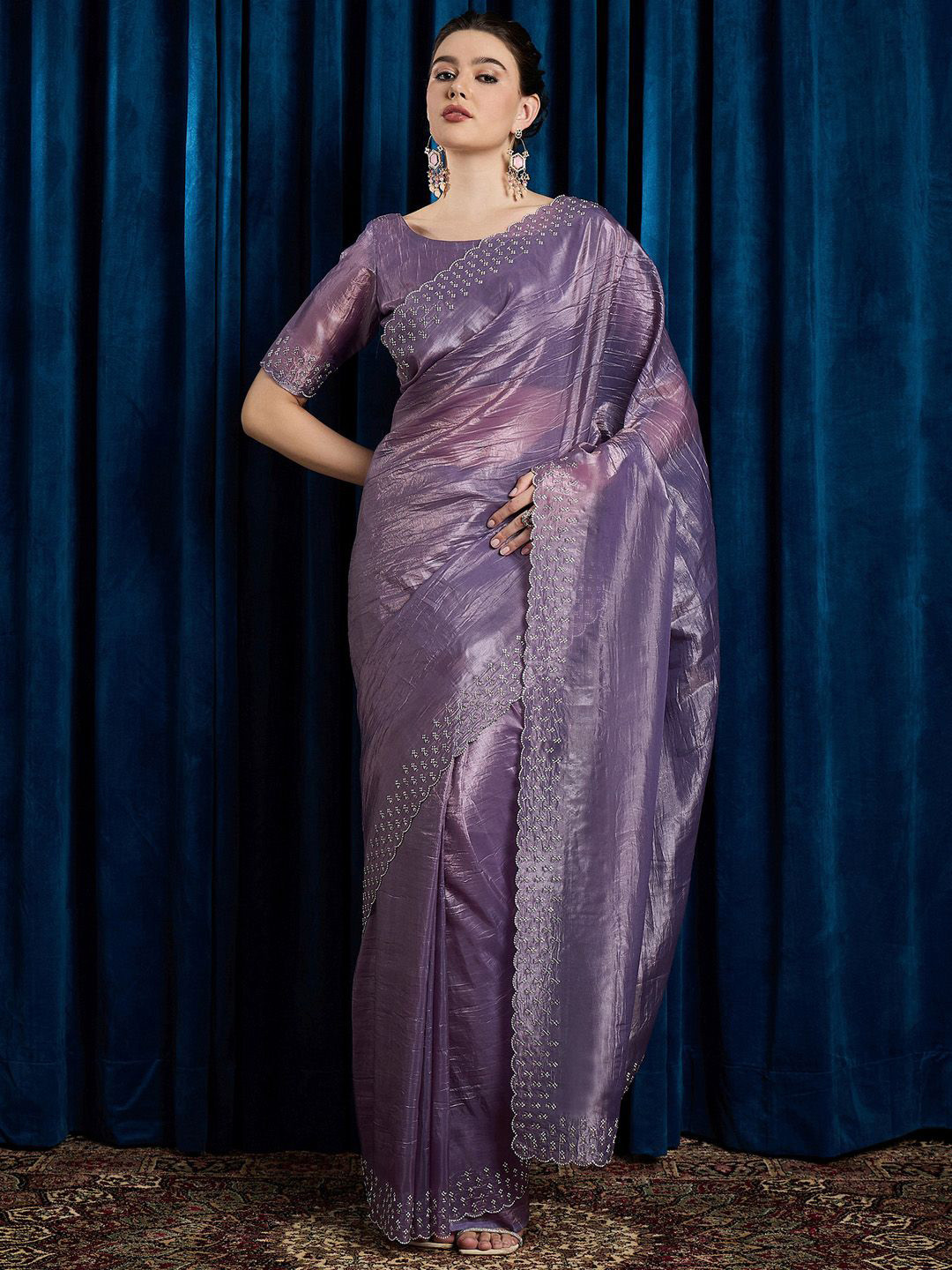 Anouk Beads and Stones Saree With Matching Blouse
