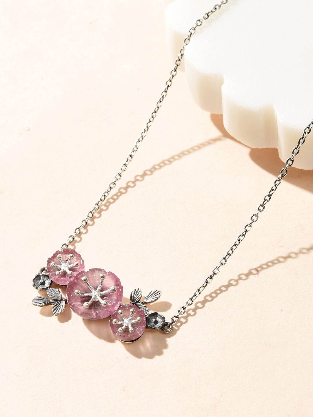 Studio Voylla 925 Sterling Silver Rhodium-Plated Mio Oxidised Beaded Minimal Necklace