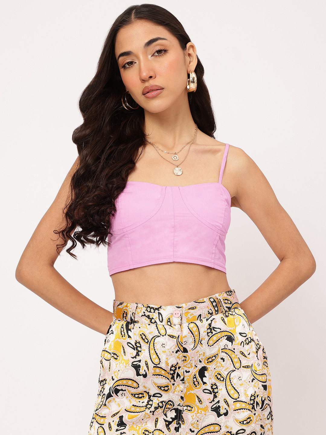 DressBerry Shoulder Straps Empire Smocked Crop Top