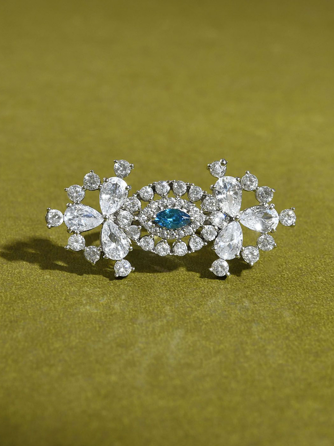 Voylla Tuhina Rhodium-Plated American Diamond Stone Studded Ring