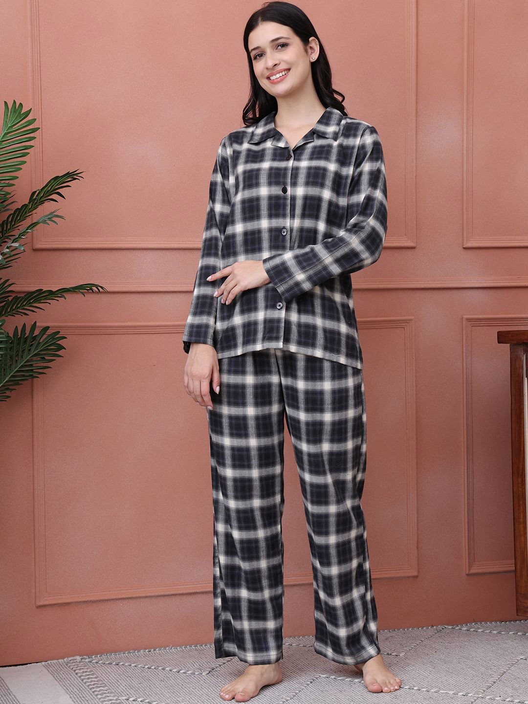 Secret Wish Women Checkered Flannel Night Suit