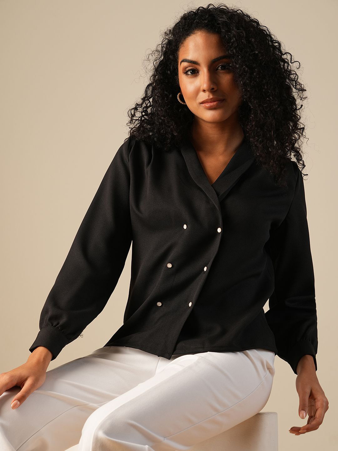 Globus Shawl Lapel Cuffed Sleeves Double Breasted Workwear Blazer Shirt