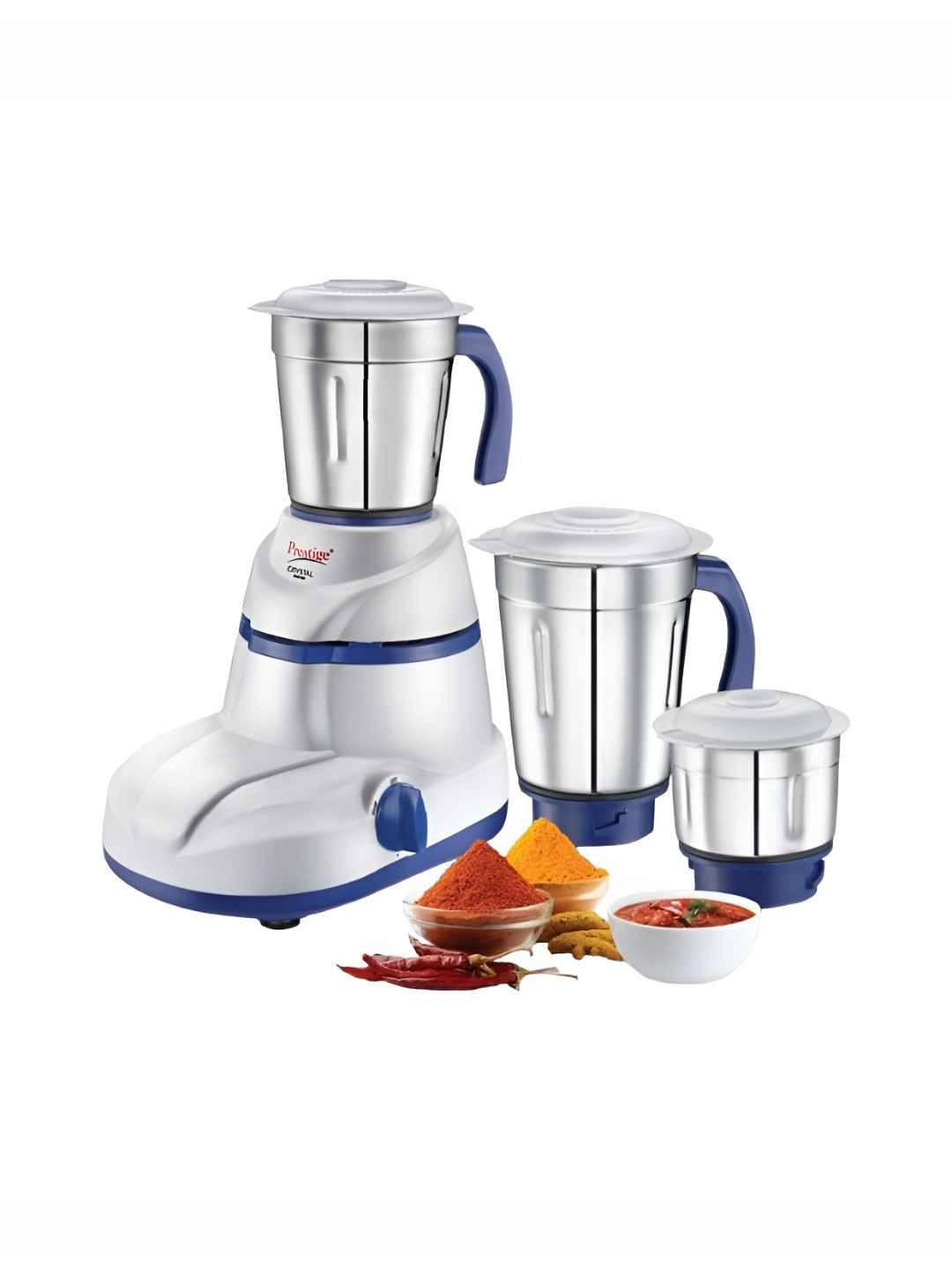 Prestige Crystal White Stainless Steel Super Efficient Blades 3 Jars Wet and Dry Grinder-500W