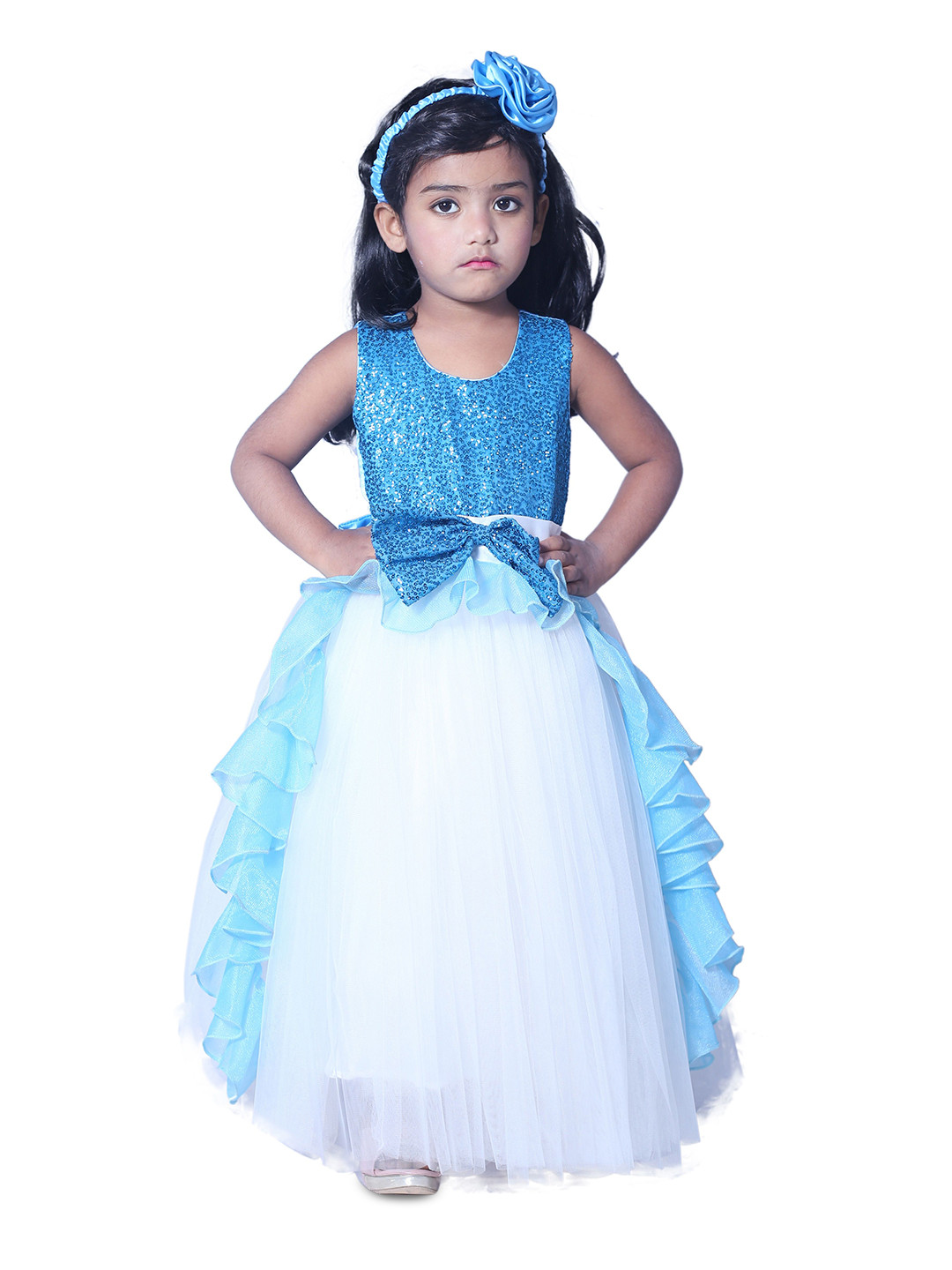 Wish little Girls Sequin Embellished Lace Frills A-Line Maxi Dress Comes with a belt