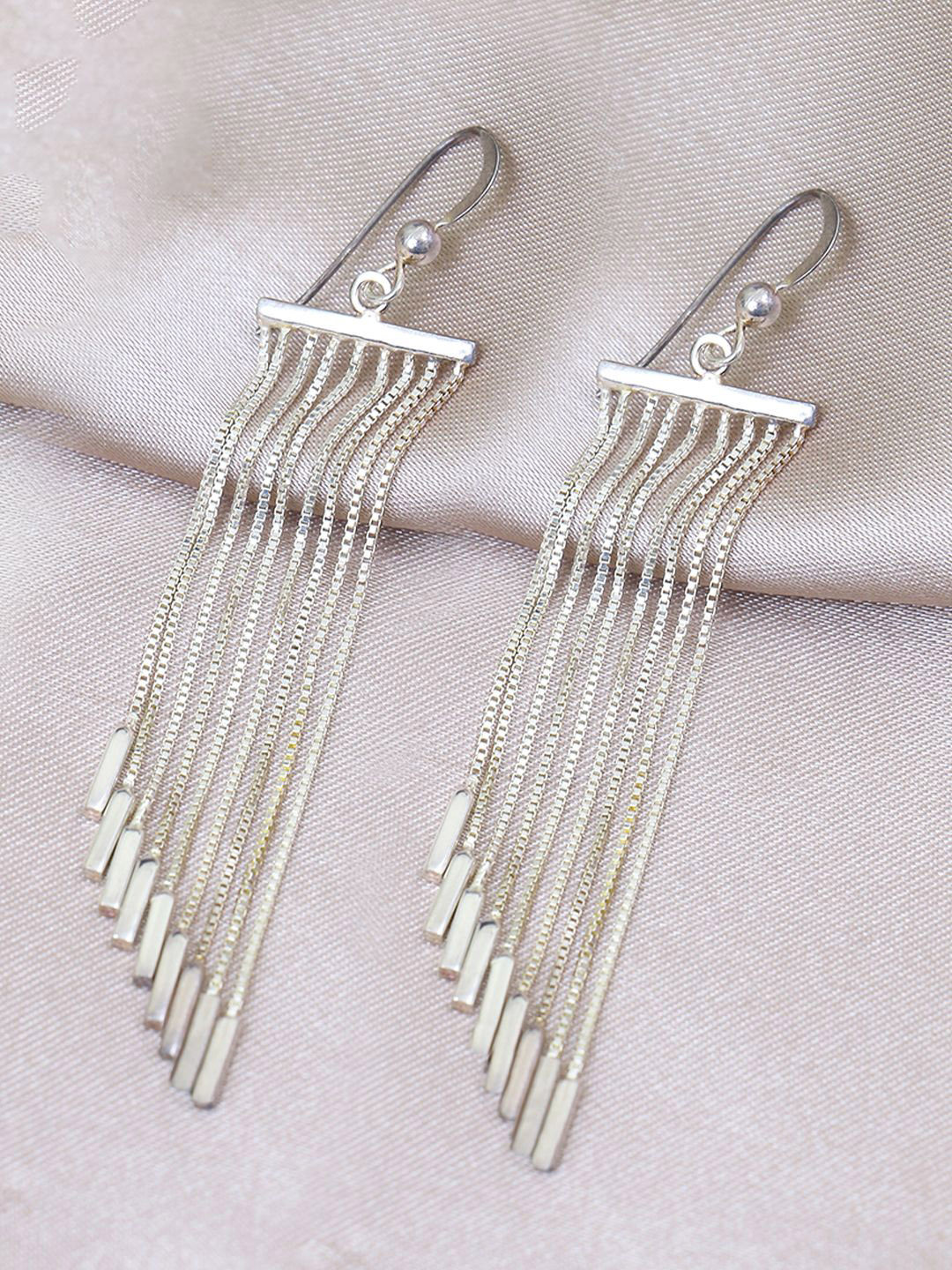 House of Pataudi 925 Sterling Silver Graduated Tassel Drop Earrings
