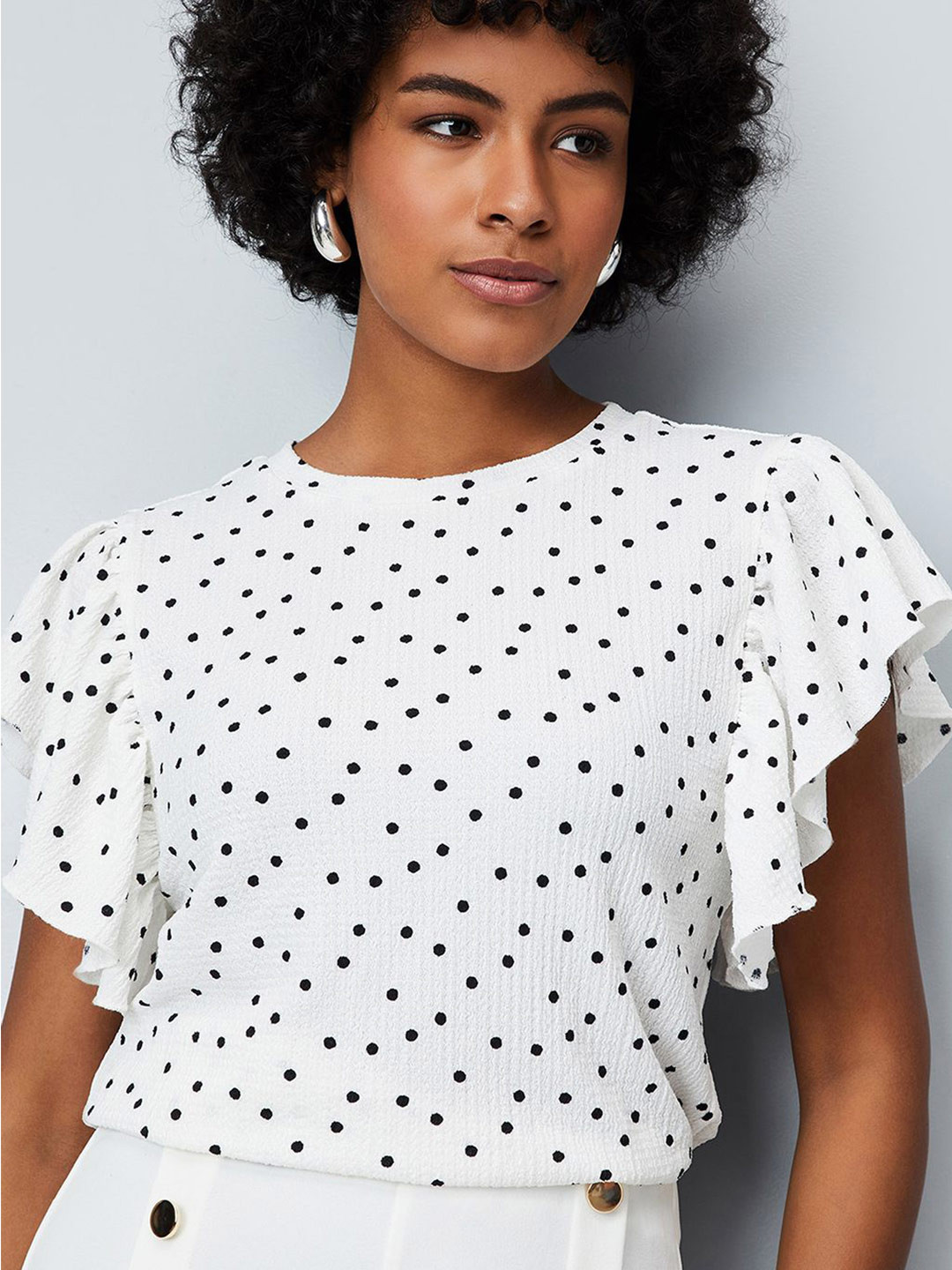 max Polka Dot Women Printed Flutter Sleeve Top