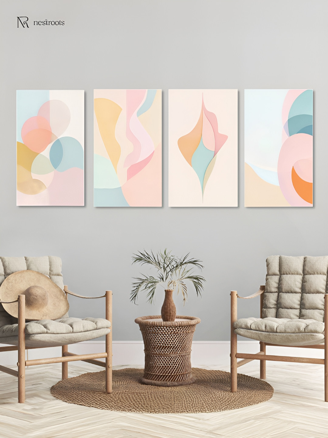 nestroots Abstract Canvas 4 Piece Wall Rectangle Paintings Wall Art - 24 x 48In
