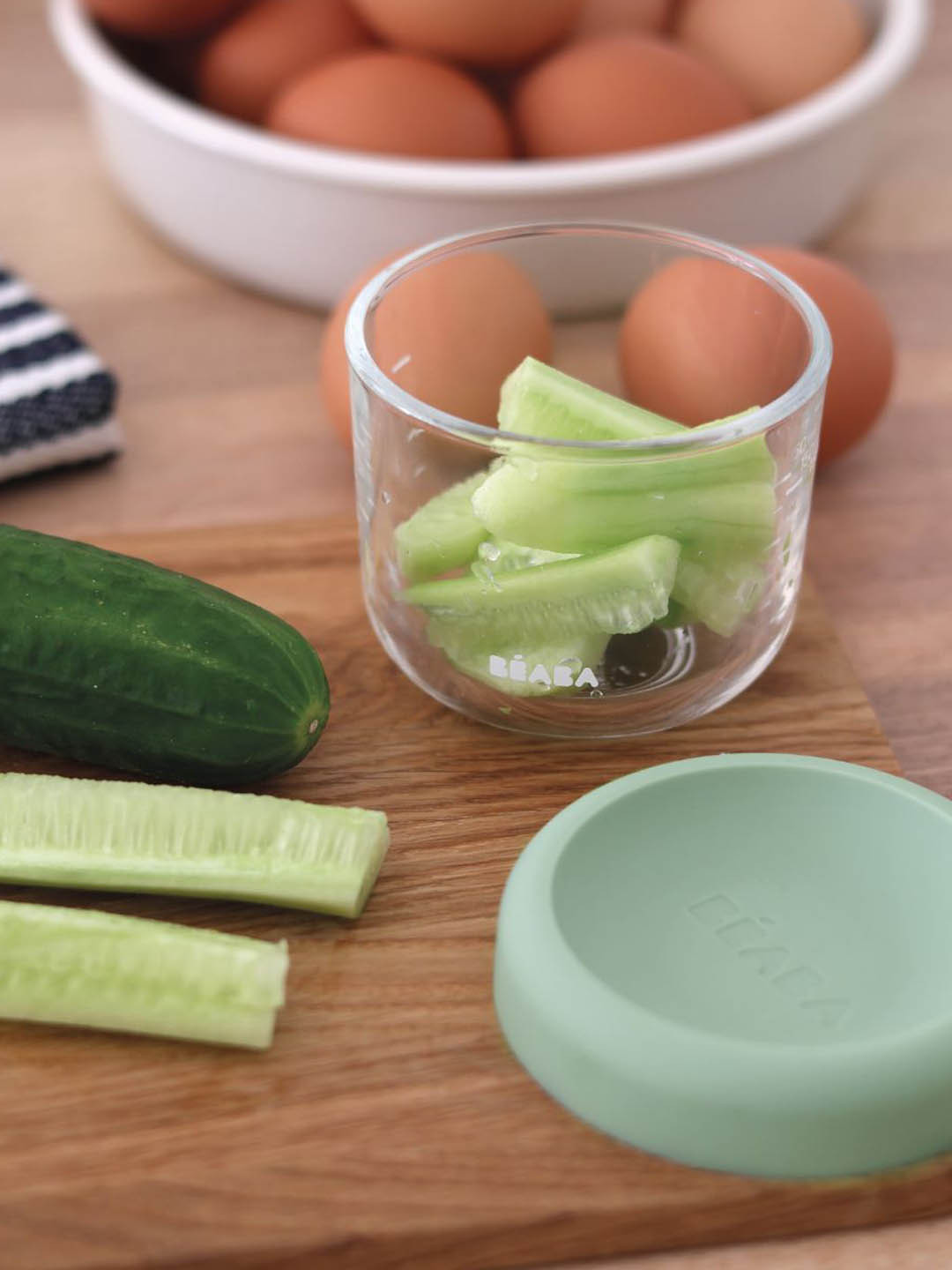 Beaba Green Glass Easy To Clean Flip Top Canister-150ml