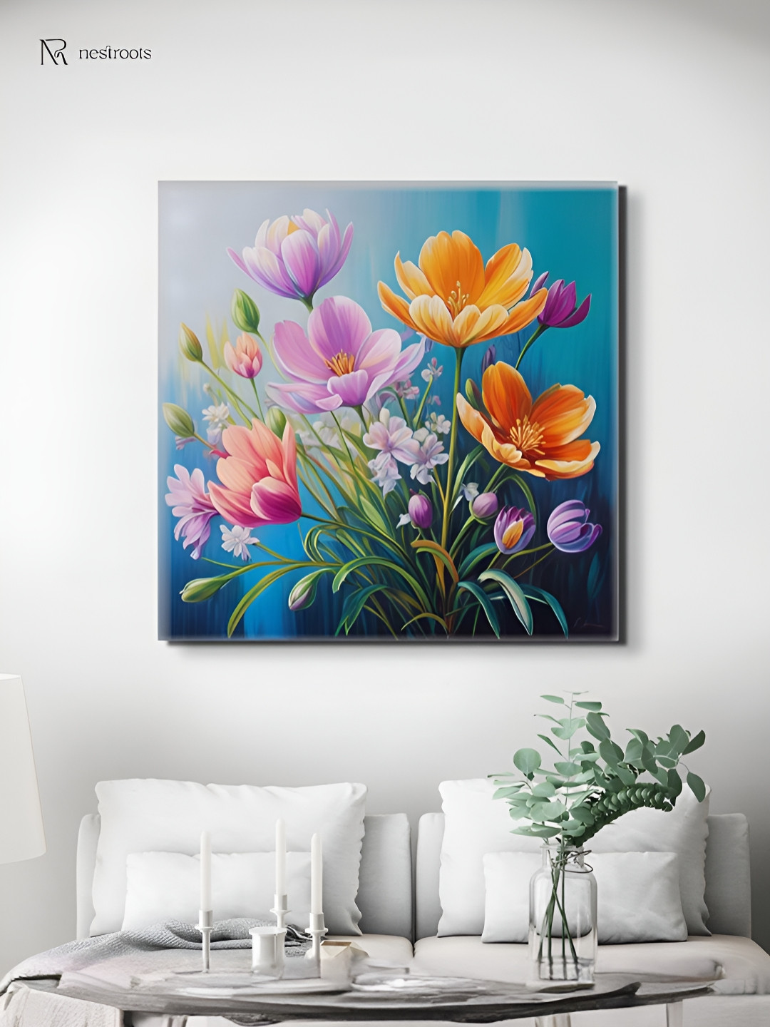 nestroots Purple & Orange Vibrant Flowers Canvas Wall Paintings