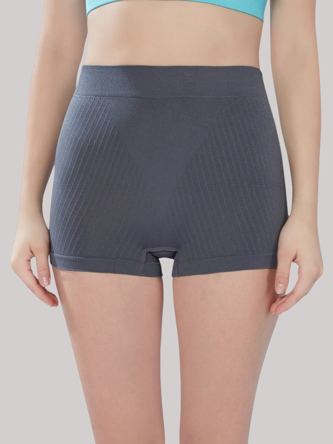 PLUMBURY Women  Seamless Ribbed Boy Short BriefsPL-B/SPANTY-C004-DGR-M-DARKGREY