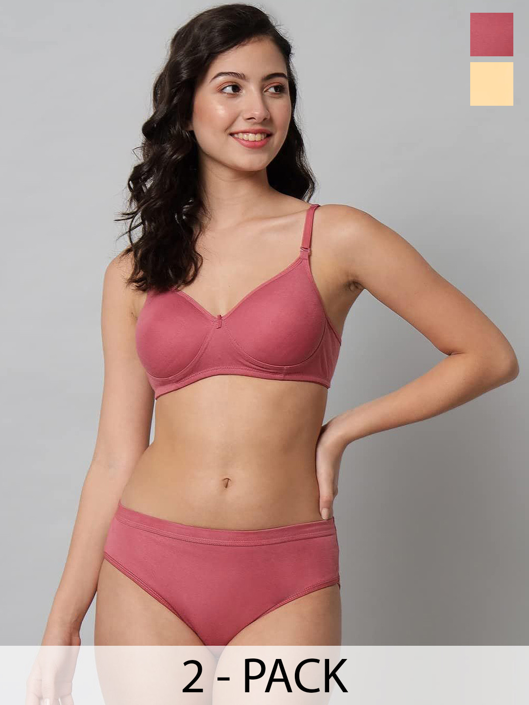 Designer Bugs Women Pack Of 2 Mid-Rise Lightly-Padded Lingerie Set DBLS-Y-VP-30B