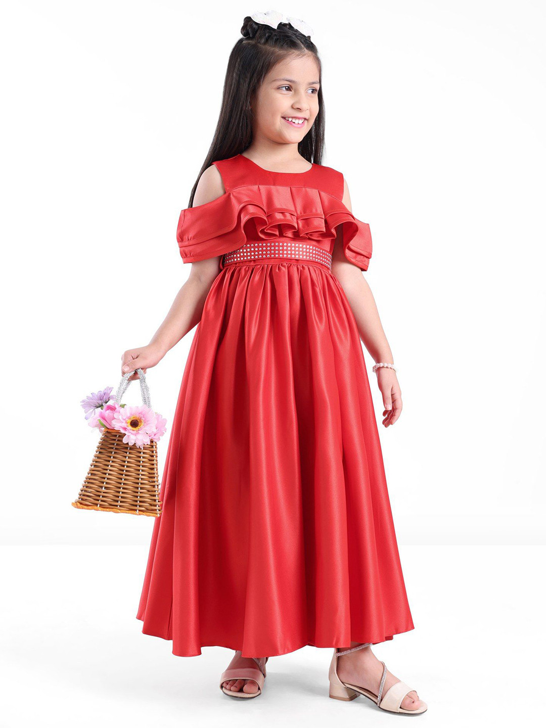 Mark & Mia Girls Gathered or Pleated Fit and Flare Maxi Dress Comes with a belt