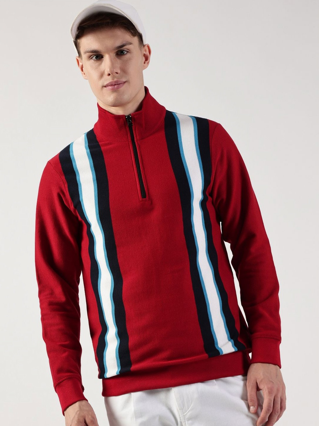 Thomas Scott Men Striped Mock Neck Sweatshirt