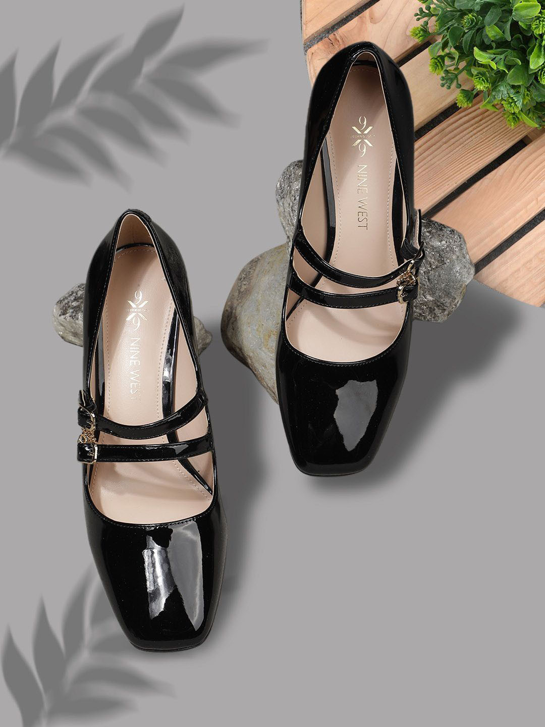 Nine West Women PU Block Heel Pumps with Buckles